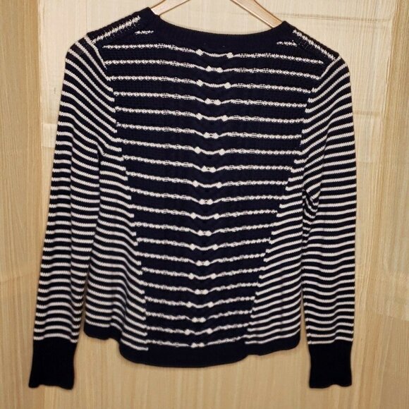 Cupio Womens Nautical Navy White Striped Crew Neck Sweater Medium - Picture 2 of 5